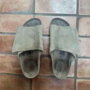 Birkenstock Taupe Suede Slide Sandals
